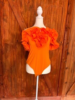 Ruffled Orange Women's Bodysuit - customized rhinestoned